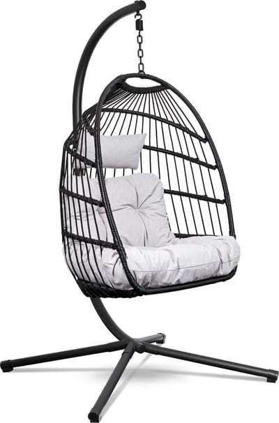 Swoods Egg Hangstoel met Standaard – Hangstoel Buiten en Binnen – Egg Chair – Ei Stoel – tot 150 kg – Opvouwbaar – Incl. Kussens