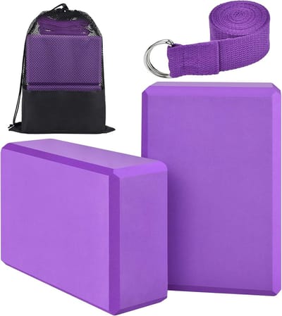 SnelShoppen - Yoga Brick Set van 2 Yoga Blokken - Antislip EVA-schuim - Inclusief Yoga Riem en Tas - Perfect voor Beginners en Gevorderden