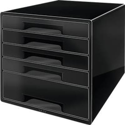 LEITZ® ladebox WOW CUBE 5214, 5 schuifladen, A4, polystyreen, zwart