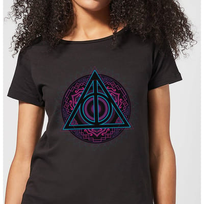 Harry Potter Deathly Hallows Neon dames t-shirt - Zwart - L