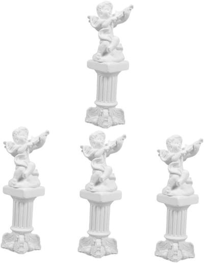 Mini Romeinse Zuil - Engel Decoratie - Tafelblad Versiering - Stevige Hars Constructie - 13x4x3.2cm - Wit