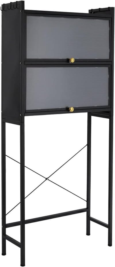 Wasmachinerek - Opbergkast Wasmachine - Ruimte Besparen - Verstelbare Planken - 70x25x167 cm - Zwart