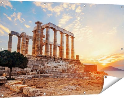 Gards Tuinposter Tempel van Poseidon in Athene, Griekenland - 120x80 cm - Tuindoek - Tuindecoratie - Wanddecoratie buiten - Tuinschilderij