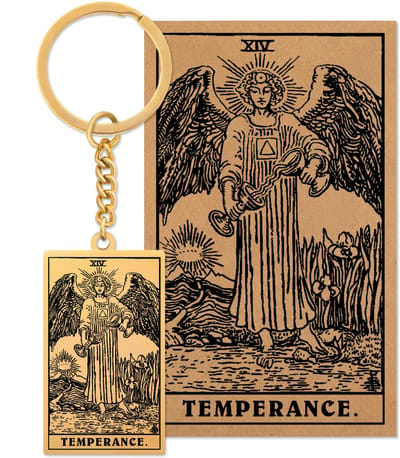 Tarot Sleutelanger XIV: Matigheid / Temperance - Op Cadeau Kaartje - Goudkleurig Stainless Steel - Grote Arcana uit Rider-Waite Geïnspireerd - Pax Amare
