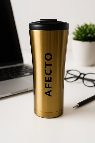 Afecto Premium Koffiebeker To Go – goud – 500 ml – Dubbelwandige RVS Thermosbeker voor Warm en Koud Drankgebruik
