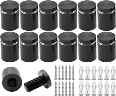 Dailygoods- Standoff 12 Stuks D19 x H20 mm - Massief Aluminium - Zwart Geanodiseerd - Bevestigingsbouten - Afstandhouder voor Borden - Duurzaam en Robuust - Afstandhouders