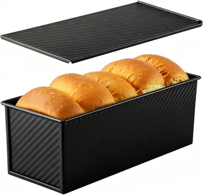 Broodbakvorm met Deksel - Broodblik Cakevorm - Brood Bakken - Golfpatroon Ontvormen - 12x13x12 cm - Zwart