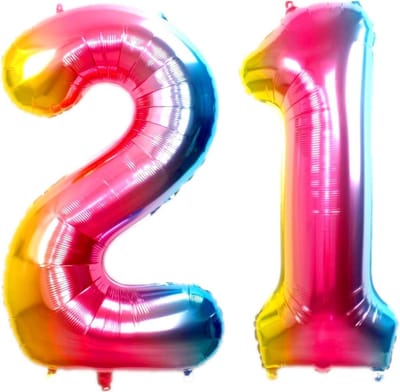 Ballon Cijfer 21 Jaar Regenboog Verjaardag Versiering Cijfer Helium Ballonnen Gekleurde Feest Versiering 86 Cm Met Rietje