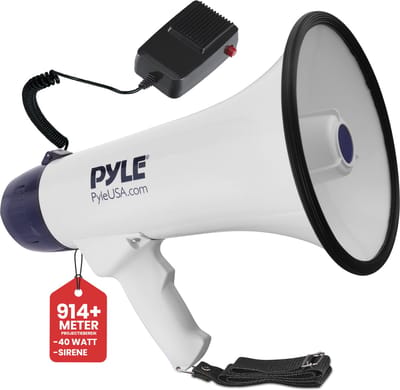 Pyle Megafoon Luidspreker - 40Watt Compact PA Bullhorn - Draagbare Luidsprekerhoorn met Sirene en LED Zaklamp - Verstelbaar Volume - Afneembare Microfoon