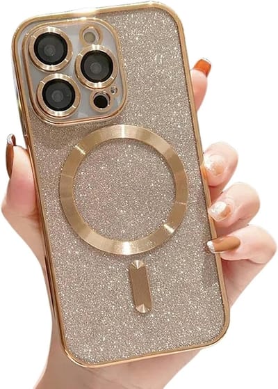 Glitter Sequin Design Hoesje Compatibel met Magsafe Magnetische Case Geschikt voor: iPhone 16 Pro Max - Zachte TPU Case - Goud