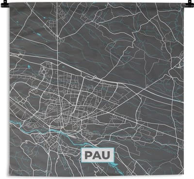 Wandkleed - Wanddoek - Kaart - Plattegrond - Pau - Frankrijk - Stadskaart - 180x180 cm - Wandtapijt