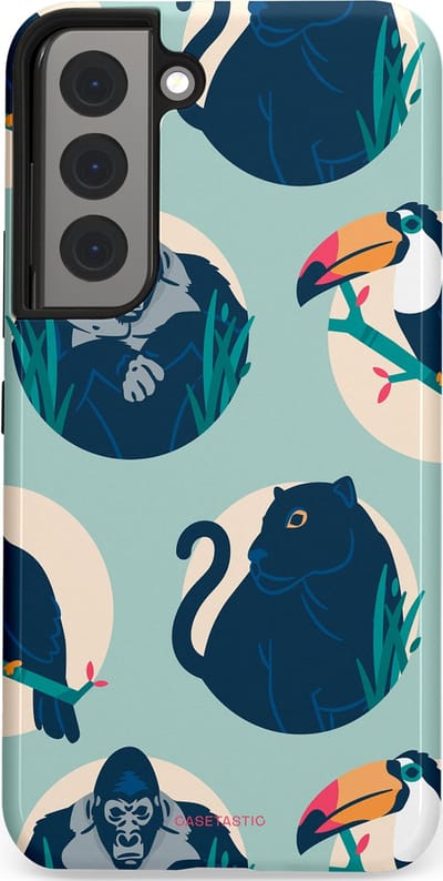 Casetastic hoesje geschikt voor Samsung Galaxy S22 - Dubbellaagse bescherming - Wilde Dieren Mix - Fashion Case - Lichtgrijs Donkerblauw Crème Donkergrijs
