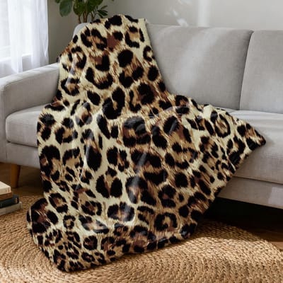 Dailygoods - Zachte dikke pluizige deken luipaardprint dominant coole dekens voor bank vezels mannen vrouwen warme decoratieve pluizige deken reizen thuis kantoor school zwart bruin