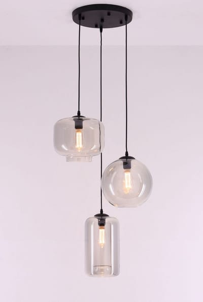 EEf hanglamp Grey - getint grijs glas - 3 lichts 150cm