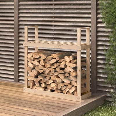 Houtopslag Rek - Brandhout Opslag - Buiten Opslaan - Massief Grenenhout - 110 x 35 x 1085 cm - Houtkleur