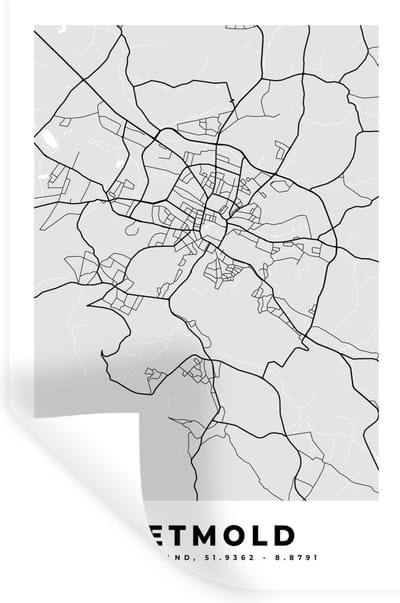 Muurstickers - Sticker Folie - Duitsland - Plattegrond - Detmold - Kaart - Stadskaart - 20x30 cm - Plakfolie - Muurstickers Kinderkamer - Zelfklevend Behang - Zelfklevend behangpapier - Stickerfolie