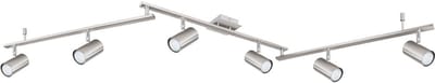 Spot strip plafondspot woonkamer 6 vlammen plafondlamp zilver spots verstelbaar, metaal zilver Scandinavisch, 6x GU10 stopcontacten, LxBxH 180x10x18,5cm