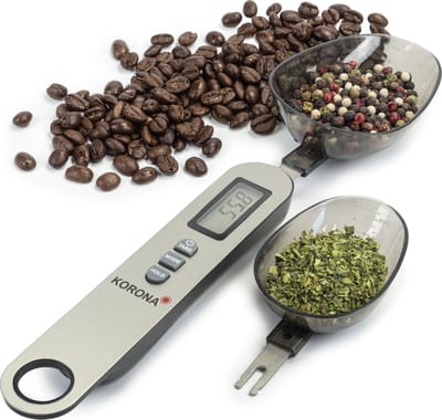 Korona EVA-lepelweegschaal - Capaciteit van 500 g & schaalverdeling in stappen van 0,1 g - 2 afneembare weeglepels - Met extra weegschaal voor ml - Tarra weegfunctie - Inclusief batterij