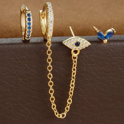 Evil Eye Oorbellen Set met Zirkonia Stenen- 925 Sterling Zilver - 18K Verguld Dames Oorbellen - Dames Sieraden