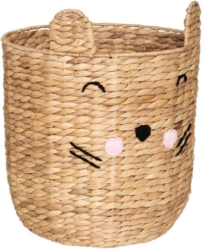 Grote Speelgoedopbergmand XL met Oren - Gevlochten Waterhyacint - Hoogte 42 cm