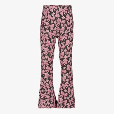 TwoDay flared meisjes broek met bloemenprint roze zwart - Maat 92
