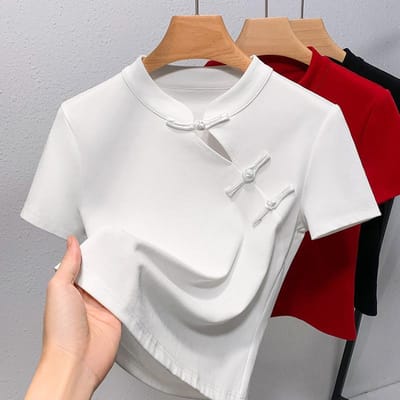 Nieuwe Chinese Stijl Schuine Knoopsluiting Top voor de Zomer Nieuwe Chinese Stijl Opstaande Kraag Onderhemd voor Dames 2XL white