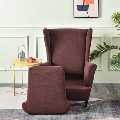 Elastische Wing Chair Cover Stretch Bladeren Jacquard Fauteuilhoezen Effen Kleur Enkele Bank Slipcovers met Kussenhoes Woondecoratie