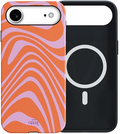 xoxo Wildhearts siliconen hoesje geschikt voor iPhone 17 Air MagSafe hoesje - Boogie Wonderland Orange - Double Layer - Magnetisch telefoonhoesje - Magneet case - Backcover met dubbele beschermlaag - Golvenprint - Golvend patroon - Oranje