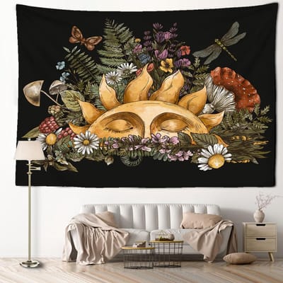 Vintage Plant Zon Wandkleed Psychische Hekserij Hippie Tapijt Kunst Slaapzaal Woonkamer Huisdecoratie 95x70CM gray