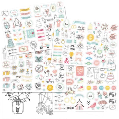 Bruiloft Stickers voor Trouwalbum – 230 Transparante Scrapbooking Stickers – 4 Vellen voor Huwelijk, Fotoalbum & Journal