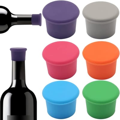 6 wijnstoppers, herbruikbare siliconen wijnkurken, glazen kurken, drank-, bier- en champagneflesstoppers om wijn vers te houden (willekeurige kleuren)