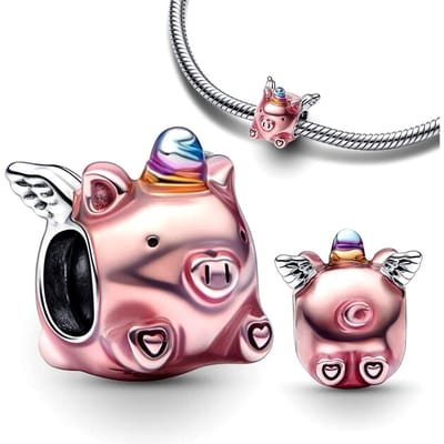 Vliegende Eenhoorn Varken Bedel Kralen Component Koperen Metaal Verguld Compatibel Met Bedel Kralen Componenten Koperen Metaal Authentiek Origineel Armband Hoog gray