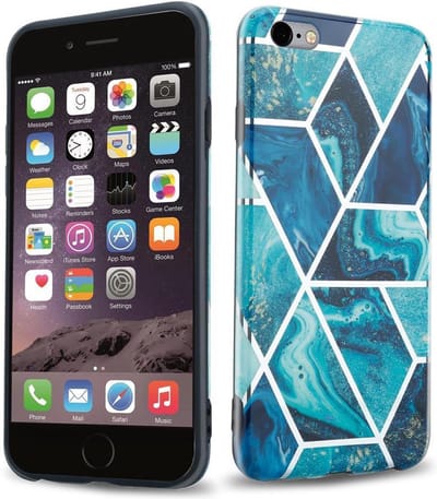 Cadorabo Hoesje geschikt voor Apple iPhone 6 PLUS / 6S PLUS in Blauwe Golf Marmer No. 13 - Beschermhoes gemaakt van TPU siliconen Case Cover met mozaïek motief