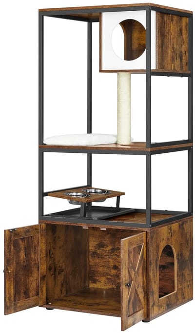 Krabpaal - Kattenkast - Kattenkast - Kattenbakkast - 3 in 1 - 61 x 50 x 146 cm - Met Voerbakken