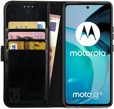 Rosso Element Book Case Wallet Hoesje Geschikt voor Motorola Moto G72 | Portemonnee | 3 Pasjes | Magneetsluiting | Stand Functie | Zwart