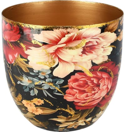 Dekoratief | Bloempot 'Flowers at Dusk', zwart/goud, metaal, 17x17x18cm | A258056