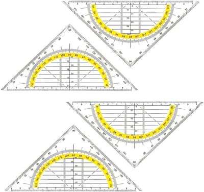 Set van 4 Transparante Driehoekige Linialen - 15,5 cm Geometrische Liniaal met Protractor voor School en Kantoor Gebruik