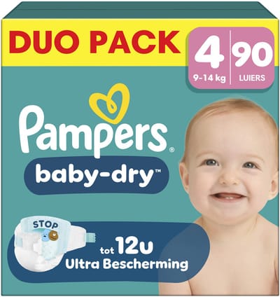 Pampers Baby-Dry Maat 4 - 90 Luiers - 9kg-14kg - Tot 100% lekvrij & comfortabele nacht