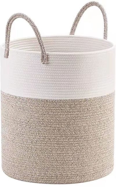 EDMONDO Wasmand Katoen - Opbergmand 52 ltr - Mand Rond met handvaten - Wasbox Opvouwbaar - Speelgoedmand