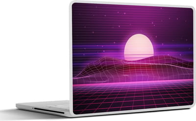 Laptop sticker - 10.1 inch - Gaming - Neon - Retro - Paars - Zon - Gamen - 25x18cm - Laptopstickers - Laptop skin - Cover