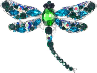 Fako Bijoux® - Broche - Libelle - XXL - 67x94mm - Zilver/Groen/Blauw