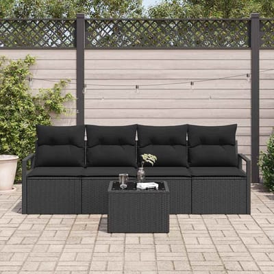 vidaXL - Bankstel - 5 - st - 4-Aantal - zitplaatsen - Zwart - poly - rattan