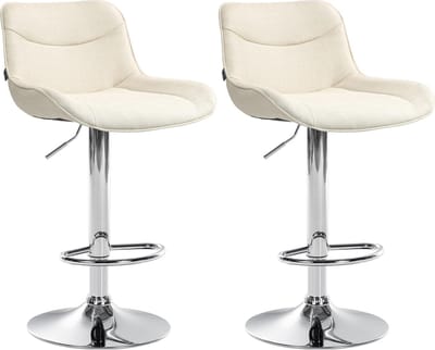 CLP Vonore Set van 2 barkrukken - Met rugleuning - Met voetensteun - Verstelbaar - Metalen frame - Stof - chroom/creme