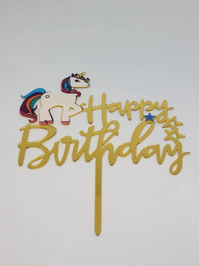 Jumada's - Happy Birthday Unicorn Cake Topper Goud Taart Versiering