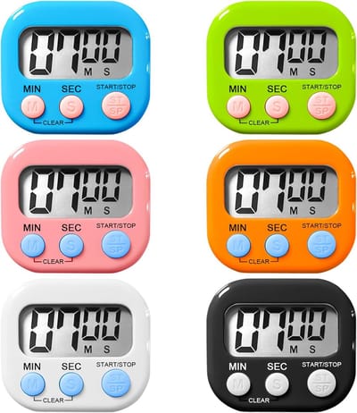 Thijox - 6 Digitale Keukentimers - Eierwekkers met Luid Alarm - Magnetische Stopwatch - LCD Display - Afteltimer voor Koken, Bakken, Kinderen, Sport e