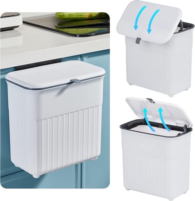 Hangende vuilnisemmer voor de keuken met deksel, 9 liter, biologische afvalemmer, kleine afvalverzamelaar, wandmontage, plastic, compostemmer, geurdichte afvalcontainer om op te hangen,