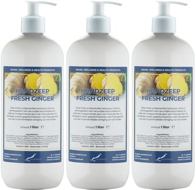 Handzeep Fresh Ginger 1 liter - set van 3 stuks - met gratis pomp - Voordeelverpakking