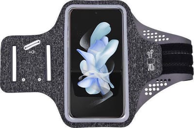 Hoesje Geschikt voor Samsung Galaxy Z Flip 4 hardloop telefoonhouder – armband - sportband - van stof - Zwart