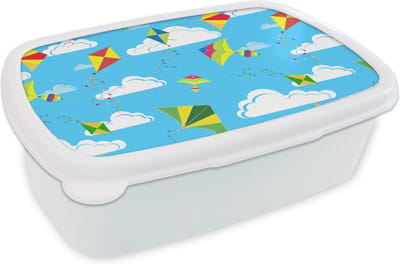 Broodtrommel Wit - Lunchbox - Brooddoos - Vlieger - Zomer - Patroon - 18x12x6 cm - Volwassenen