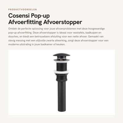 Afvoerstopper Gloednieuw - Afvoerstop - Messing - Push/Pop-up - Zonder Overloop - Afmetingen 22x3cm - Afvoerplug